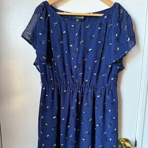 Forever21 boat neck flutter sleeve blue dress